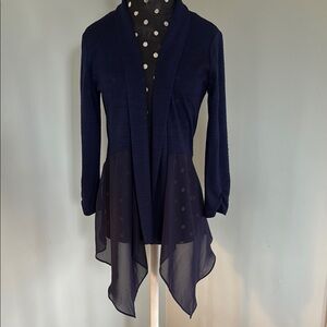 Elegant Navy Cardigan with Sheer hemline detail